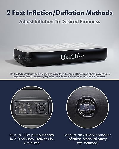OlarHike Twin Air Mattress with Built in Pump,Inflatable Blow Up Mattresses Storage Bag for Camping,Travel&Guests,13" Airbed-High Speed Inflation Black Bed,Camping Accessories,Indoor