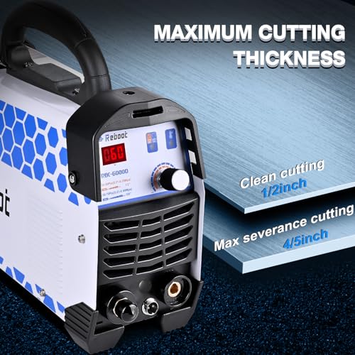 Reboot Plasma Cutter RBC6000DL PRO, 60 Amp Non Touch Pilot Arc Plasma Cutter Machine, 5/8 inch Clean Cut 4/5 inch Severance Cut, Dual Voltage 120V/240V with Consumables, Upgrade Digital Display