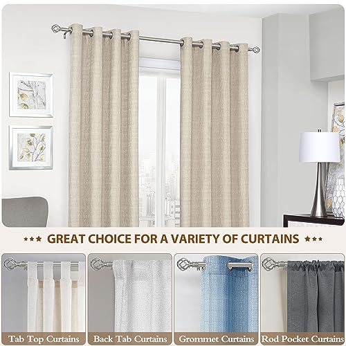 KAMANINA Antique Silver Curtain Rod 32 to 58 inch(2.6-4.8ft), 1 inch Adjustable Single Curtain Rods for Windows 28 to 48 inch, Decorative Drapery Rod with Twisted Cage Ends
