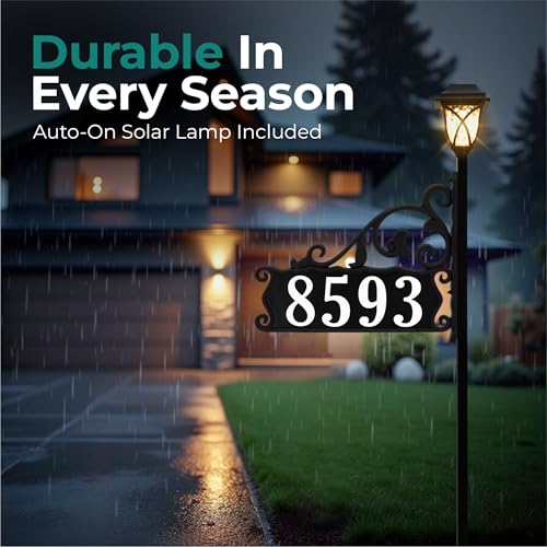 Address America USA Handcrafted Boardwalk Customized Double-Sided Reflective Home Address Sign For Yard and Solar Decorative Light For 911 Number Visibility - 30" Pole - SL