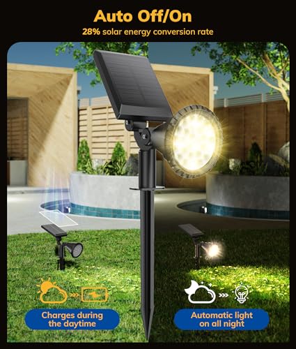 NBKLS Solar Spot Lights for Outside, 27 LED Outdoor Solar Lights for Yard, 4 Pack Solar Spotlights Waterproof Auto On/Off for Landscape, Wall, Garden, Pool, Tree, Pathway and Driveway(Warm White)