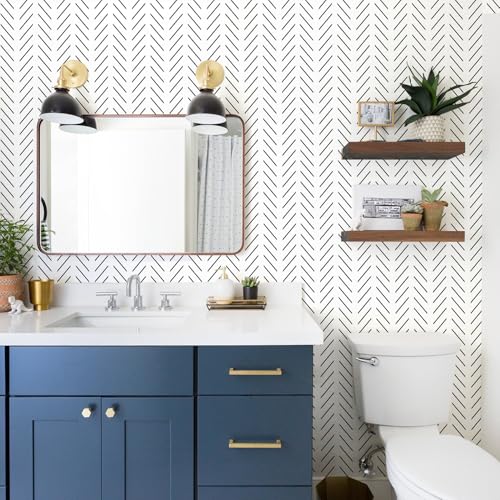 Orainege Black and White Peel and Stick Wallpaper Herringbone Contact Paper for Bathroom 17.7in x 118.1inModern Geometric Self Adhesive Wallpaper Removable Wall Paper Peel and Stick