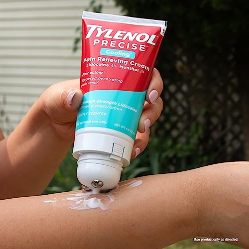 Tylenol Precise Warming Pain Reliever Cream, Maximum Strength 4% Lidocaine Warming Pain Cream for Back, Knee & Joint Pain, Fast-Acting, Penetrating Pain Relief Cream, Light Scent, 4 oz
