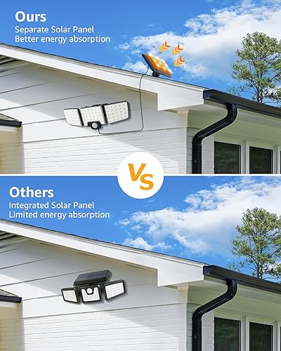 Lepro Solar Security Lights Outdoor Motion Sensor, 2 in 1 Separated and Integrated Remote Control IP65 Waterproof Solar Lights with 2 Light Modes, 3 Heads Solar Floodlight for Garden Yard Garage