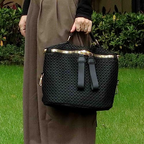 PAKFIEKS Splashproof Nylon Crossbody Bag for Women Anti-theft Purse Shopping Tote Bag Lightweight Shoulder Bag (Black)