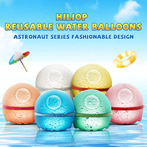 Hiliop Reusable Water Balloons for Kids Adults, Silicone Refillable Water Balloons Self Sealing Water Balloons Quick Fill with Magnetic & Mesh Bag