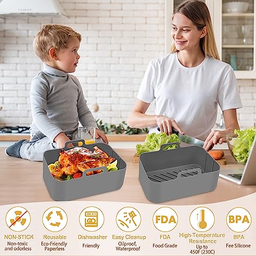 8 QT Air Fryer Silicone Liners Rectangular for Ninja Foodi Dual Reusable Silicone Airfryer Liner Rectangle Silicone Air Fryer Oven Basket (8 * 5.3 inch(8 QT), DZ201 - Black)