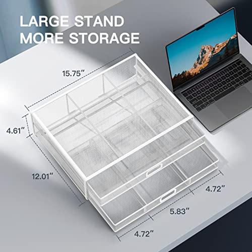 HUANUO 2 Tier Monitor Stand, Metal Monitor Riser with Drawer, Desk Organizer, Monitor Stand with Storage, Desktop Computer Stand for PC, Laptop, Printer
