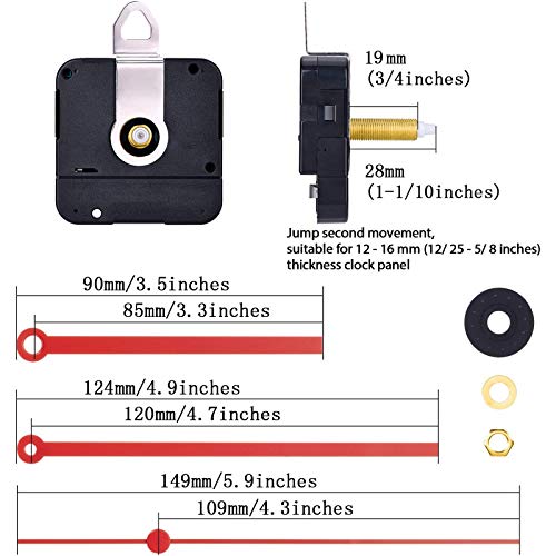 Hicarer 28 mm Long Shaft Quartz Clock Movement Clock Parts Repair Kit (Black)