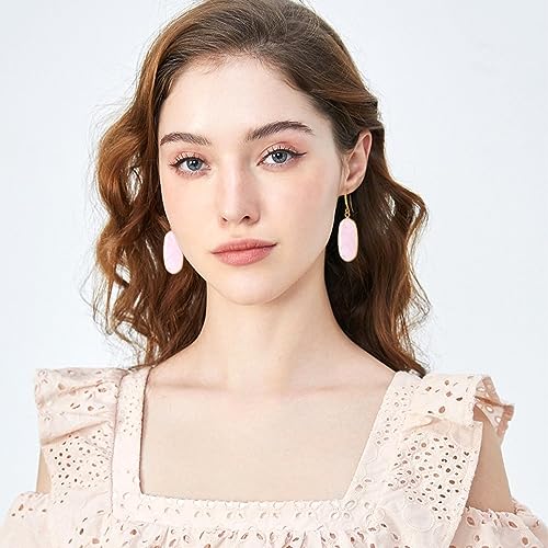 FILMOON Natural Crystal Healing Stone Earrings Statement Pink Earrings Stone Dangle Earrings for Women
