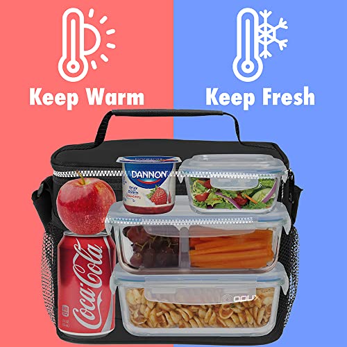 opux Insulated Lunch Box Men Women, Lunch Bag for Work School, Leakproof Soft Cooler Tote Adult, Large Lunch Pail Kids Boys Girls, Picnic Beach Food Bag with Shoulder Strap, Black