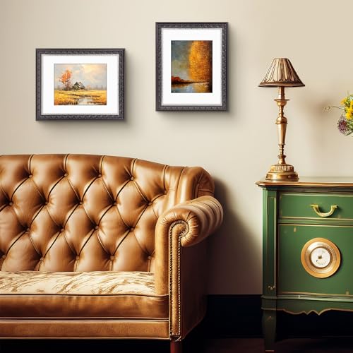 Golden State Art, 11x14 Photo Frame with White Mat for 8x10 Picture & Real Glass for Wall Display - Home or Office Classic Design (Black Silver Burgundy with Ornate Molding)