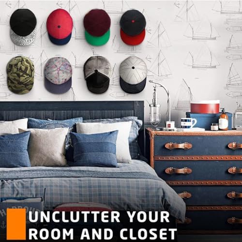 RUIPBOTE 24 Pack Adhesive Hat Hooks for Wall,Hat Rack for Baseball Caps, Hat Hangers for Wall, No Drilling,Upgraded Adhesive Hat Holder Display(Black)
