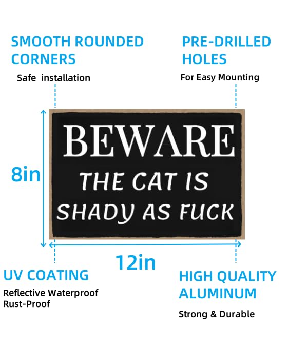 Carastora Vintage Animal Warning Sign – Funny Metal Sign for Pet Owners – Cat Suspicious, Dog Loud Wall Art for Home Fence or Farmhouse, 8x12 Inch