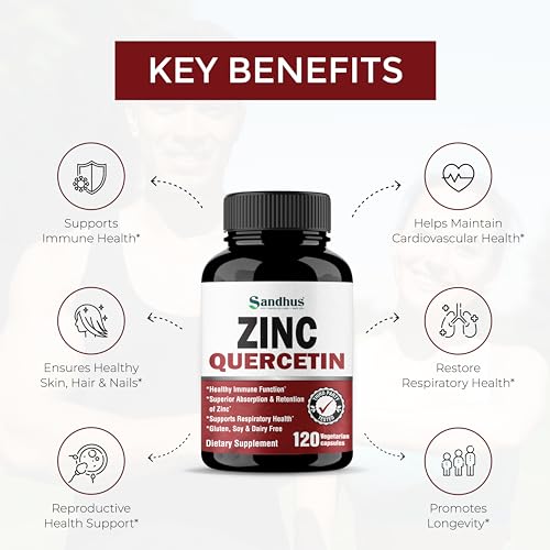 Sandhu’s Zinc Quercetin 120 Vegetarian Capsules – Zinc Supplements for Antioxidant Immune Support Zinc for Men and Women – Gluten, Soy, Dairy Free