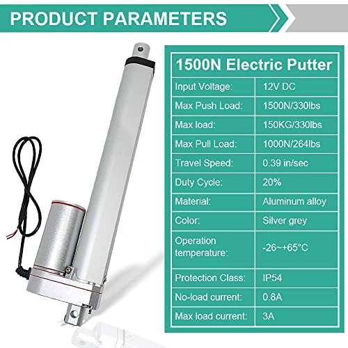ECO-WORTHY Heavy Duty 12V 330lbs/1500N 2 Inch Stroke Linear Actuator Duarable Motor with Mounting Brackets (12V DC 2'') IP54 Waterproof Linear Motion Actuator Multi-Functions