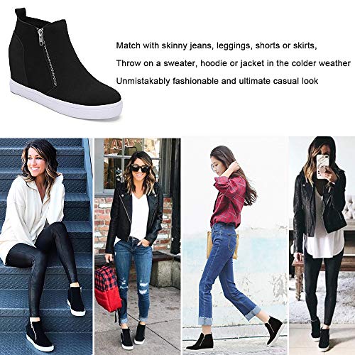 Athlefit Women's Hidden Wedge Sneakers Platform Booties Casual Shoes Wedgie Sneakers Size 5.5 Grey