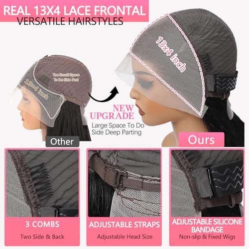 SQPLXK Light Brown Bob Wig Human Hair 200 Density HD Transparent 13X4 Straight Lace Front wigs Human Hair Pre Plucked Glueless Lace Frontal Wigs Human Hair 10 Inch