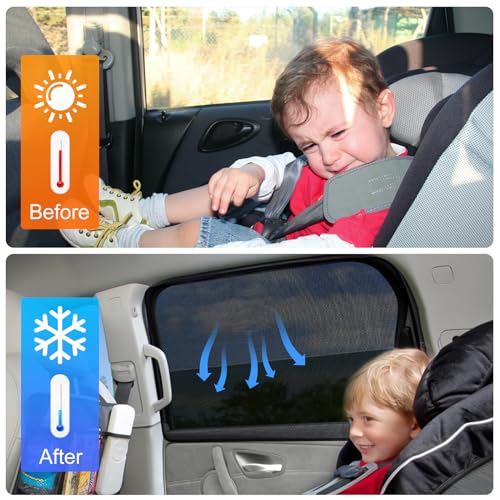 XCBYT Car Window Shades - 2 Pack Magnetic Side Window Sun Shade for Baby Breathable Mesh Car Privacy Curtains 95% Heat and UV Protection Car Window Covers for Baby Sleeping Camping Breastfeeding