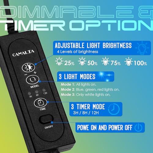Gamalta Aquarium Light,Full Spectrum Aquarium Light with Expandable Bracket,White Blue Red Green LEDs, Adjustable Timer and Brightness for 18~24IN Fish Tank