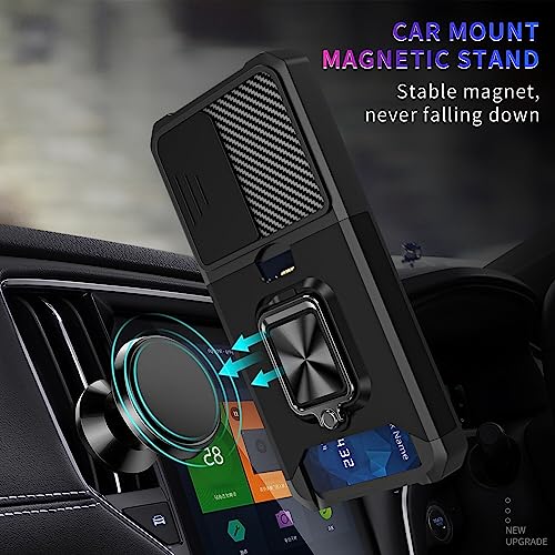Mavis's Diary Galaxy S24 Kickstand Case, Heavy Duty Shell with Slide Camera Cover, Rotatable Ring Holder Stand, Shockproof Rugged Protective Case for Samsung Galaxy S24 (Black)