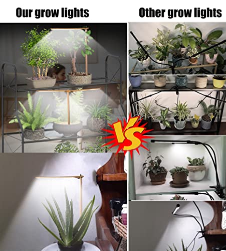 bodkar Wooden Grow Lights for Indoor Plants Full Spectrum, Slim Indoor Plant Growing Light with 6000K White Red LEDs 2-Head (Without Timer/Dimming)