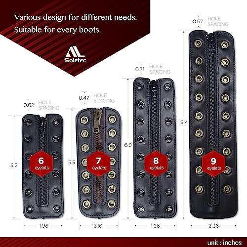 Soletec Leather Lace-in Boot Zipper Inserts for All Brands, Tieless Shoe Laces, 7 Glod Eyelets, 1 Pair, Suede Black