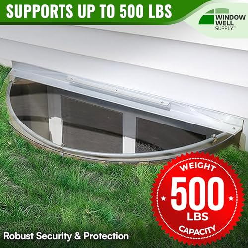 Polycarbonate & Aluminum Window Well Cover – Heavy-Duty Sloped Basement Window Guard, UV-Resistant Plastic Covering, Durable Outdoor Protection, Rust-Free Frame (43" W x 17" L)