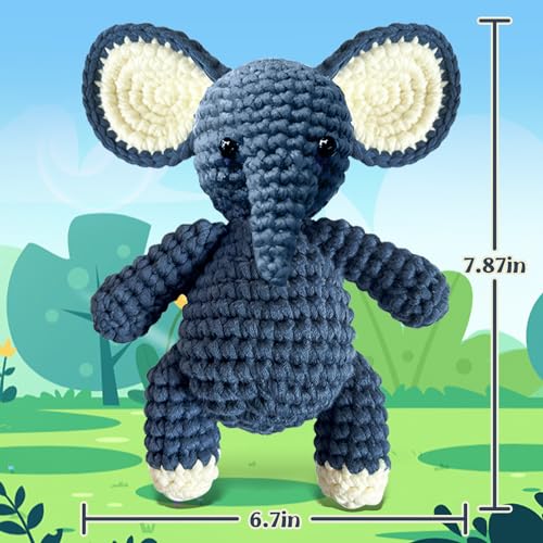 STROLITE Crochet Kit for Beginners, Elephant Crochet Animal Kits for Adults and Kids, with Step-by-Step Video Tutorials, Knitting Kit Starter Pack, DIY Knitting Supplies, Amigurumi Crochet Kit Gifts