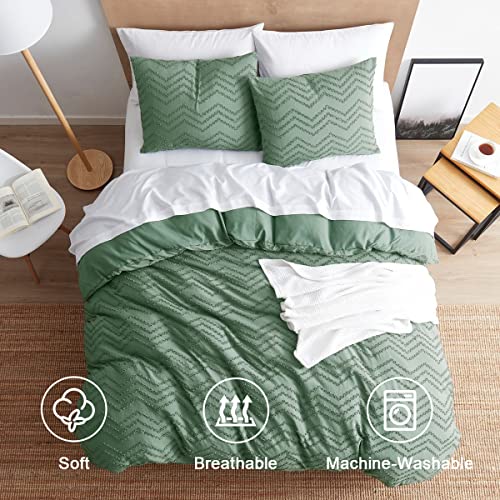 Boho Duvet Cover Queen - Boho Bedding Sets & Collections, Textured Queen Duvet Cover Set, 3 Piece Tufted White Duvet Cover with Zipper Closure, 1 Queen Size Duvet Cover 90x90 Inches and 2 Pillow Shams