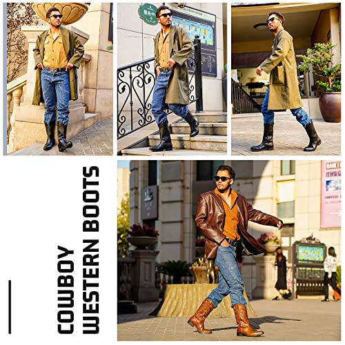 IUV Cowboy Boots For Men Western Boot Durable Classic Embroidered Snip Toe Boots