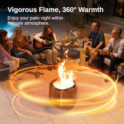 EAST OAK Fire Pit Smokeless 17'' Firepits for Outside Patio, 304 Stainless Steel Wood Burning Fireplaces, Portable Outdoor Bonfire Pit with Poker, Stand & Removable Ash Pan for Camping, Chisel Steel