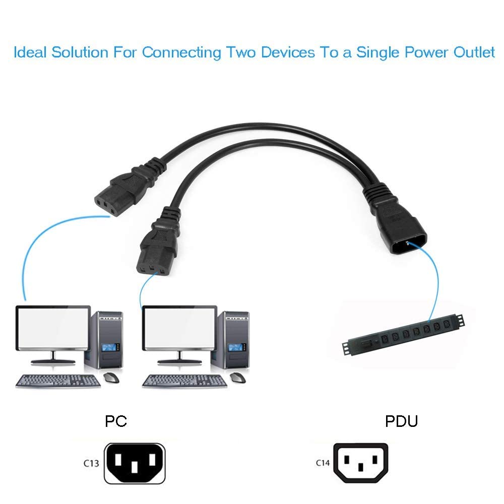 10-Pack UPS Server Y Splitter C14 to 2 x C13 Power Extension Cable Bundle