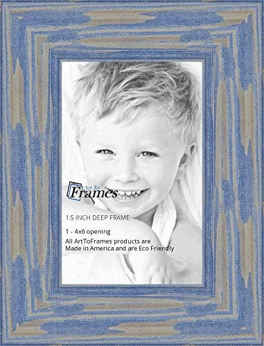 ArtToFrames 10x10 Inch Blue Picture Frame, This 1.5" Custom Wood Poster Frame is Deep Periwinkle Barnwood Style Frame, for Your Art or Photos - Comes with Regular Glass, WOM0066-56673-YBLU-10x10