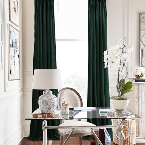 KGORGE Ivory Pinch Pleated Velvet Curtains 96 inches, Thermal Insulated Room Darkening Hook Rings & Back Tab Floor to Ceiling Curtains for Bedroom Living Room, W 66 x L 96, 2 Panels