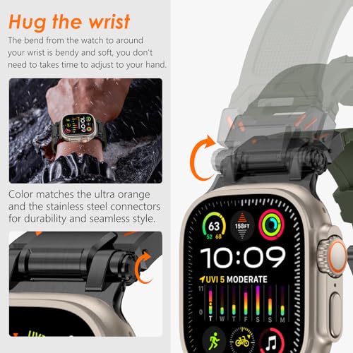FULLIFE Designed for Apple Watch Band Apple Watch Ultra 2/Ultra 49mm for Men, Silicone Rubber Bands with Metal Connector for Apple Watch Series 10 46mm, 9/8/7 45mm, SE2/SE 6/5/4 44mm, 3/2/1 42mm