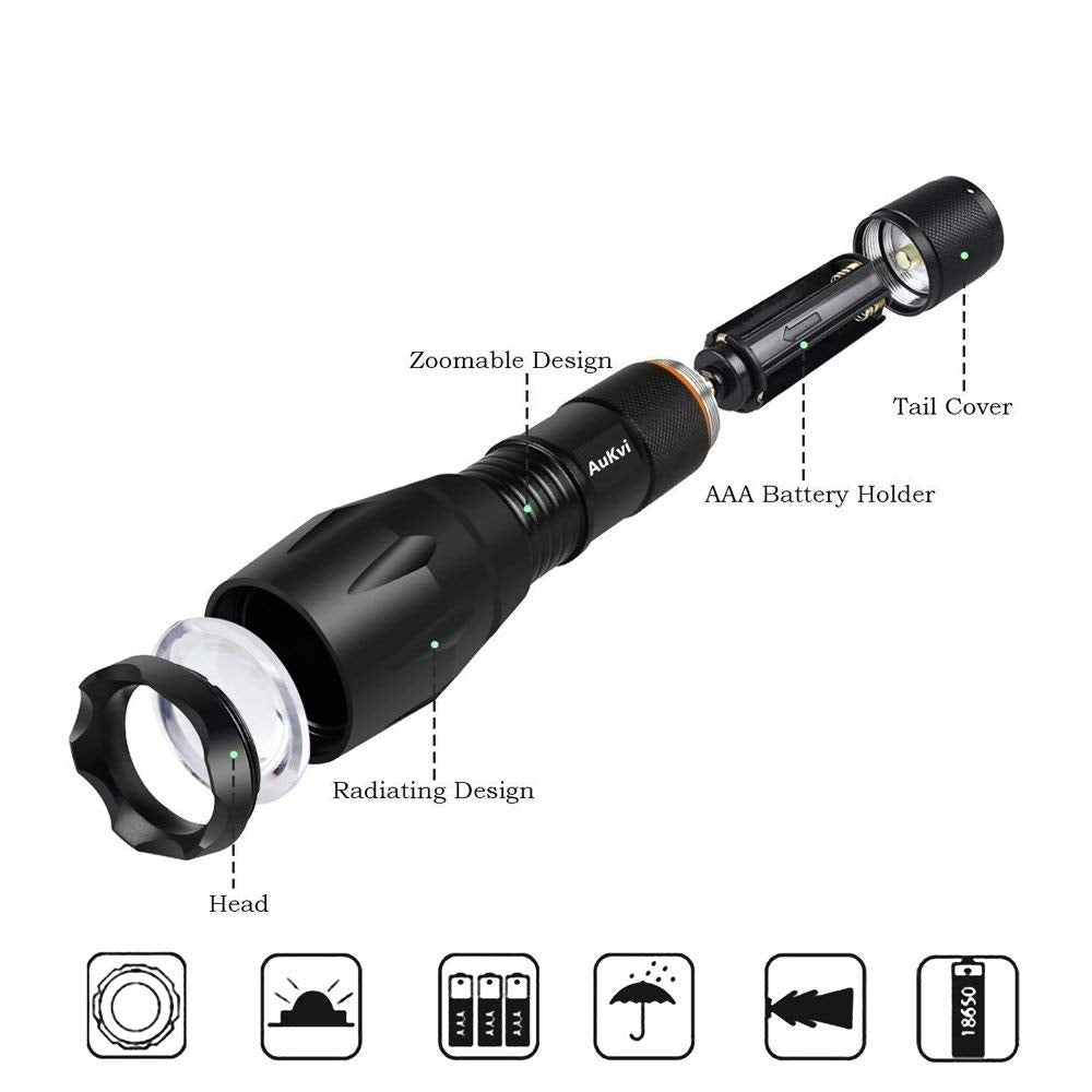 AuKvi Deep Red Light Flashlight 670nm Single Mode Long Range Red Hunting Flashlights Torch with Zoomable for Astronomy, Aviation, Night Observation-Black