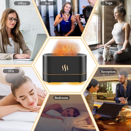 PLUWEL Colorful Flame Diffusers for Essential Oils Large Room-Upgraded 300ML Aroma Diffuser Humidifier Quiet Diffuser with Remote Control, Night Lights, Timer, No-Water Auto Off