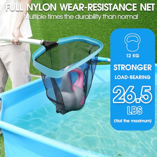 TidyMister Self-Repair Heavy Duty Pool Net, Reinforced Handle, Fine Mesh Nylon Net, Thick Aluminum Frame, Deep Trash Bag, Pool Cleaning Skimmer Net for Above Ground & Inground Pools