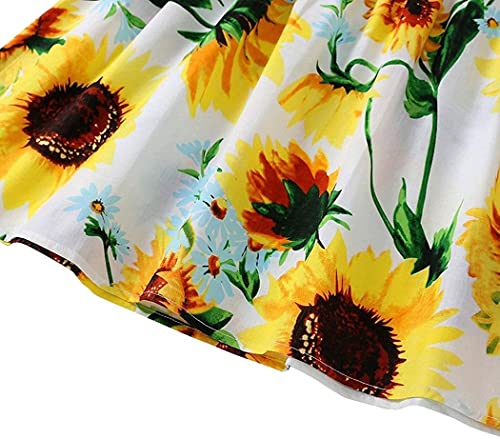 Girls Dress Kid Floral Sleeveless Cotton Sundress Summer Girl Clothes White Sunflower 2-3 Years