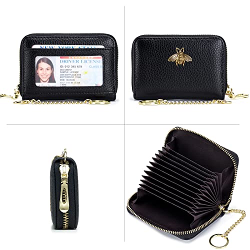 imeetu RFID Credit Card Holder, Small Leather Zipper Card Case Wallet with Keychain and ID Window for Women (Pro,Taupe Grey)