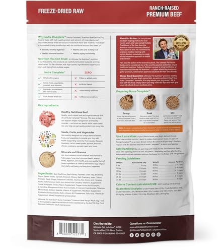 ULTIMATE PET NUTRITION Nutra Complete Freeze Dried Raw Dog Food, Veterinarian Formulated with Antioxidants, Prebiotics & Amino Acids (5 Ounce, Beef)