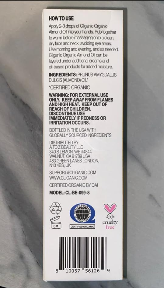 Cliganic Organic Sweet Almond Oil, 100% Pure (8oz) - for Skin & Hair, Nourishing Carrier Oil for Face & Body