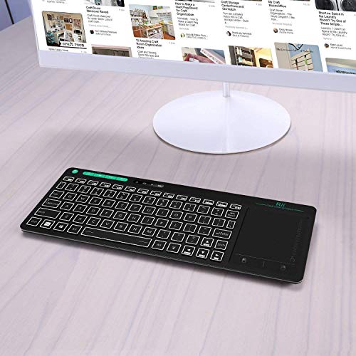 Rii K18 Plus Wireless 3-LED Color Backlit Multimedia Keyboard with Multi-Touch Big Size Trackpad,Rechargable Keyboard for Android TV Box,PC,Smart TV,Xbox,Raspberry Pi, HTPC IPTV,Windows, MacOS (2.4G)