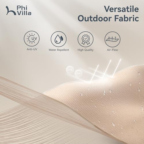PHI VILLA 15ft Large Patio Umbrellas with Base Included, Outdoor Double-Sided Rectangle Market Umbrella with Crank Handle, for Poolside Lawn Garden, Beige
