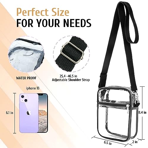 LWWTBS Clear Crossbody Purse Bag Stadium Approved Clear Purse for Work Concert Sports Adjustable Strap Clear Concert Bag for Women (Small-Black)