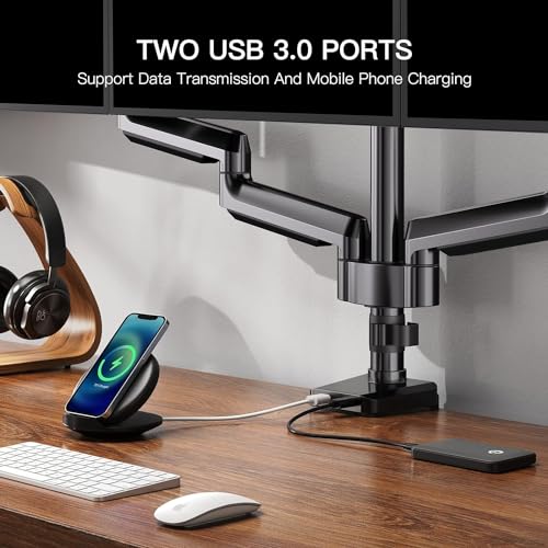 ErGear Triple Monitor Mount for 13-27 inch Screens, Gas Springcore Triple Monitor Arm with USB, Heavy Duty Triple Monitor Stand with Tilt, Swivel, Rotation, Holds Up to 17.6 lbs Each Arm