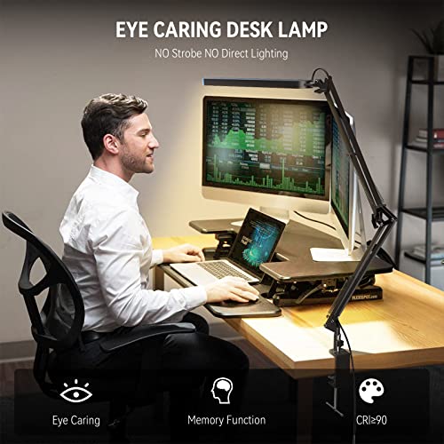 SKYLEO Desk Lamp - 31.5" Desk Light - 5 Color Modes X 11 Brightness Levels - Adjustable Swing Arm - Timmer & Memory Function - 12W Study Lamp - White