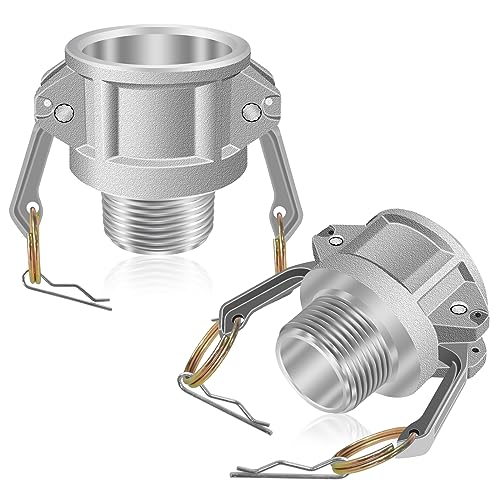 2Pcs (Type B) Cam Lock Fitting, 1inch Cam Groove Hose Fittings, Female Cam Lock & Male NPT Thread Camlok Couplings with, Aluminum Cam Groove Fitting, for Industrial & Agriculture