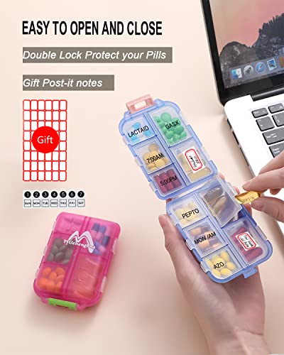 4PS Travel Pill Organizer with 164 Slice Labels,10 Compartments Travel Pill Box Portable Folding Small Pill Case Daily Pill Container Used for Carry Storage Medicine Organizer by M MUchengbao (Blue)